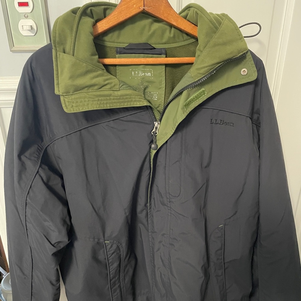 L.L. Bean Men's Dark Blue and Olive 3 in 1 Hooded Jacket